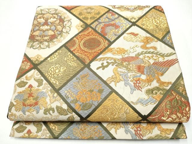平和屋着物●六通柄袋帯　唐織　正倉院鳳凰花文　金糸　正絹　逸品　CABI0139hy