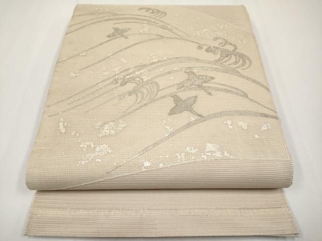 平和屋着物＊夏物　太鼓柄袋帯　千鳥立波文　金銀彩　正絹　逸品　CABH6072tx