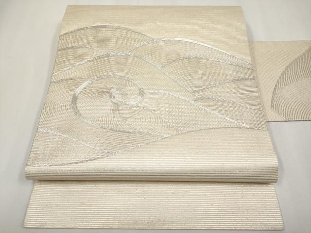 平和屋着物＊夏物　九寸名古屋帯　駒刺繍　流線文　銀糸　正絹　逸品　CABH6107tx