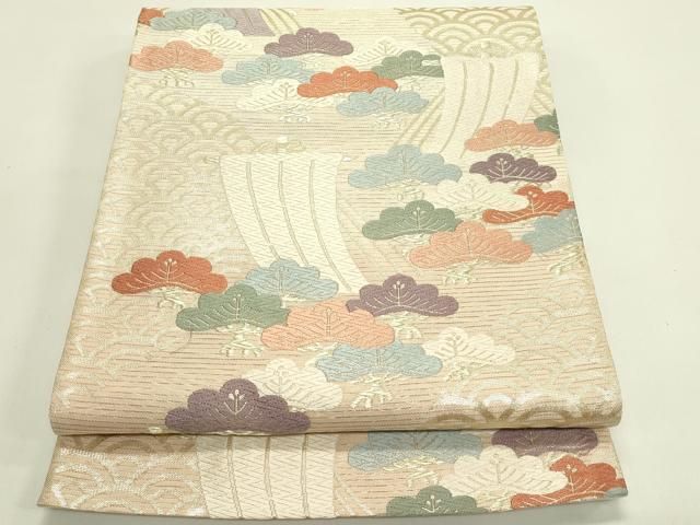 平和屋着物＊夏物　六通柄袋帯　唐織　帆掛け船　松　金糸　正絹　逸品　CABH5659rv