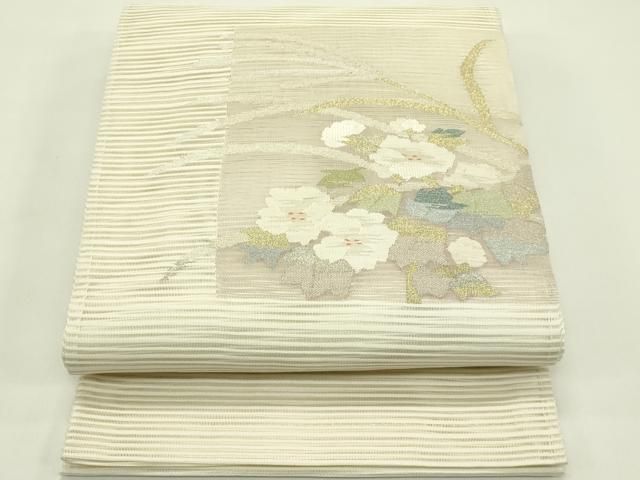 平和屋着物＊夏物　太鼓柄袋帯　絽綴れ　枝花文　金銀糸　正絹　逸品　CABH5674rv
