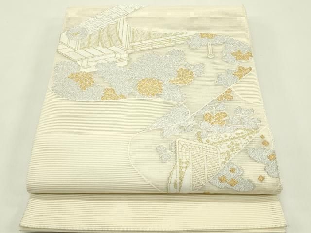 平和屋着物＊夏物　太鼓柄袋帯　絽綴れ　御所車花絵巻　金銀糸　正絹　逸品　CABH5675rv