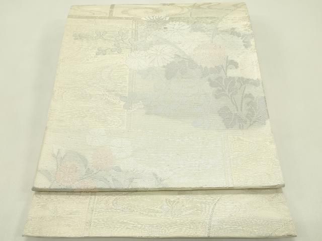 平和屋着物＊夏物　六通柄袋帯　秋草文　銀糸　正絹　逸品　CABH5676rv