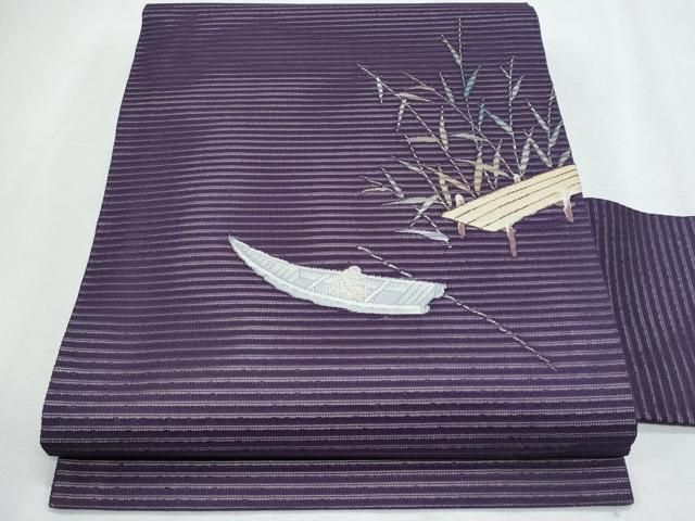平和屋着物＊夏物　九寸名古屋帯　絽綴れ　舟枝葉文　銀糸　正絹　逸品　CABG9958fb