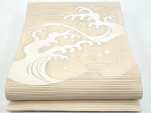 平和屋着物＊夏物　八寸名古屋帯　絽綴れ　立波文　銀糸　正絹　逸品　CABG9966fb