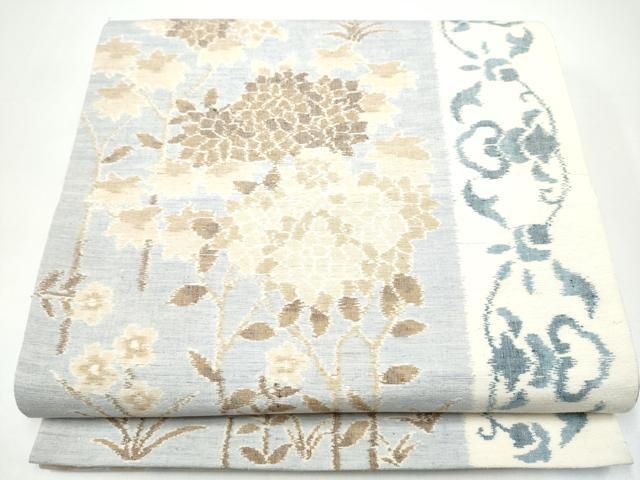 平和屋着物●全通柄袋帯　紬地　草花文　正絹　逸品　CABH5042hy