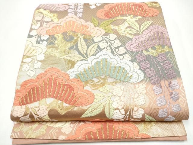 平和屋着物●六通柄袋帯　枝松文　金糸　正絹　逸品　CABH5050hy