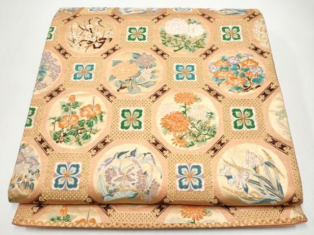 平和屋着物●六通柄袋帯　唐織　蜀江花丸文　金糸　正絹　逸品　CABH5051hy