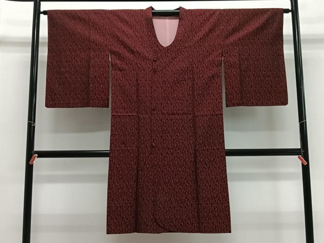 平和屋着物＃道行コート　雨コート　抽象文様　黒地　ロング丈　正絹　逸品　CABH3263ua