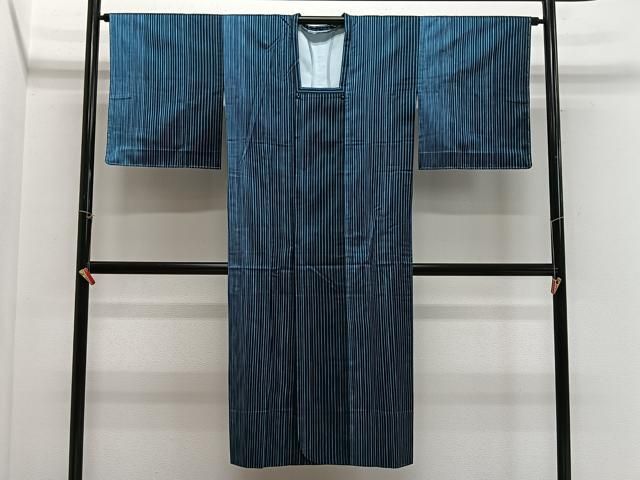 平和屋着物＃道行コート　雨コート　縞　ロング丈　正絹　逸品　未使用　CABH3265ua