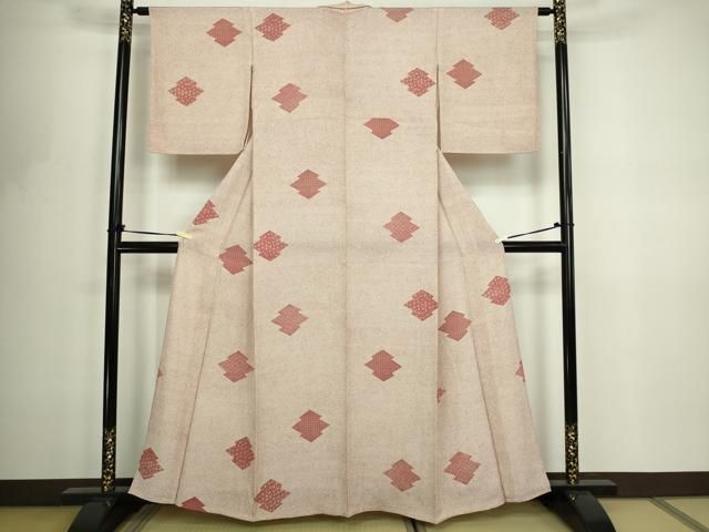 平和屋着物▽上質な小紋　単衣　吉祥花文　正絹　逸品　DABF8803sf