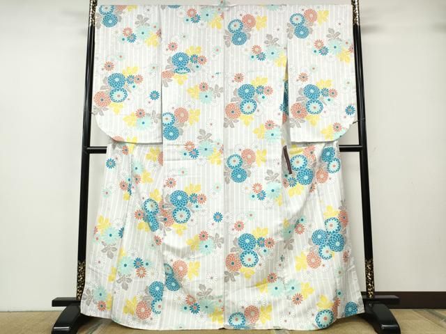 平和屋着物●小振袖　二尺袖　舞菊文　洗える着物　未使用　CABH2666ut
