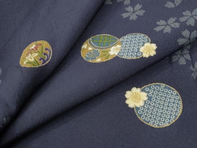 平和屋着物●上質な小紋　舞桜花丸文　金彩　正絹　逸品　CABG0767yc