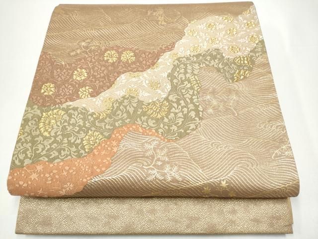 平和屋着物●六通柄袋帯　唐織　流水花文　金糸　正絹　逸品　CABH5001hy