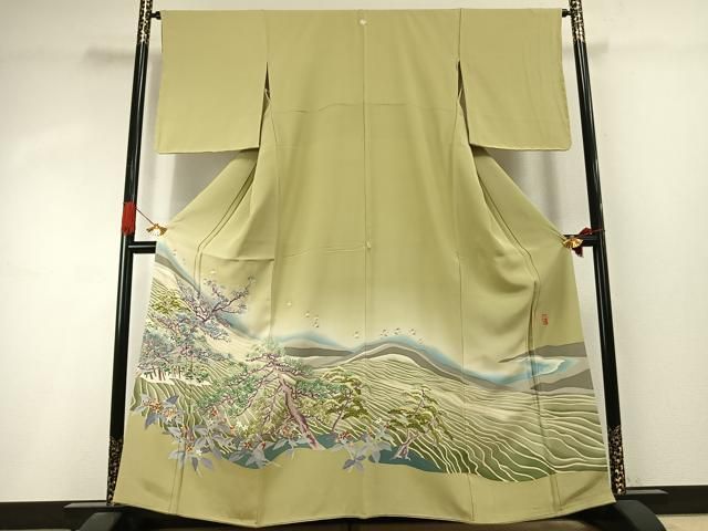 平和屋着物●本加賀友禅作家　稲手明仁　色留袖　風景花鳥文　暈し染め　正絹　逸品　AABI9112fy