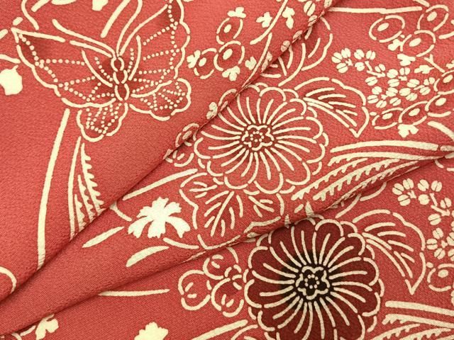平和屋着物●上質な小紋　型染め　花蝶文　正絹　逸品　AABI9114fy