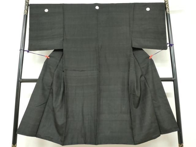 平和屋着物●男性　黒紋付　紬地　正絹　逸品　DABF1597ud