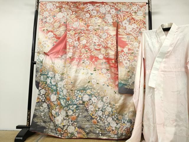 平和屋着物●豪華振袖・長襦袢セット　辻が花　暈し染め　銀通し地　正絹　逸品　CABH2617ut