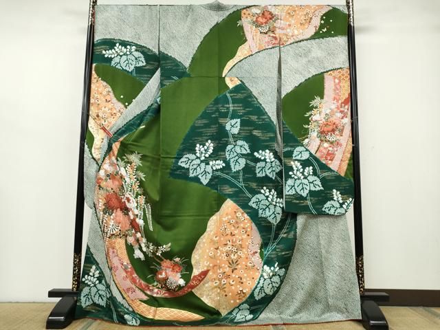 平和屋着物●豪華振袖　絞り　熨斗花車文　金彩　正絹　逸品　CABH2632ut