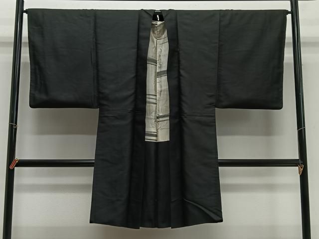 平和屋着物＃男性　長羽織　黒紋付　正絹　逸品　CABH3249ua