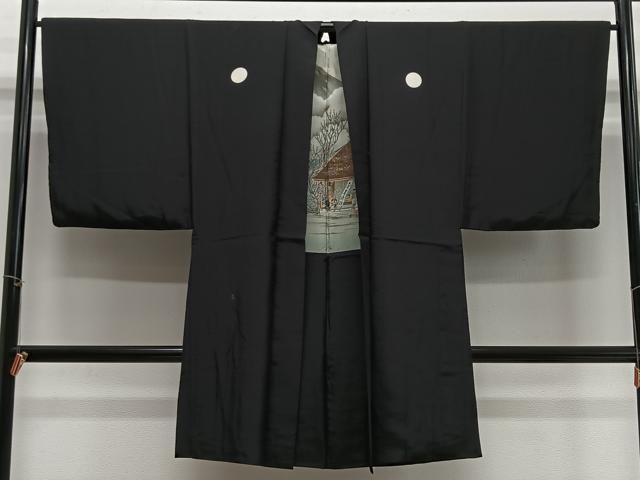 平和屋着物＃男性　長羽織　黒紋付　正絹　逸品　CABH3255ua