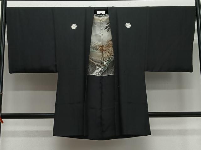 平和屋着物＃男性　長羽織　黒紋付　正絹　逸品　CABH3258ua