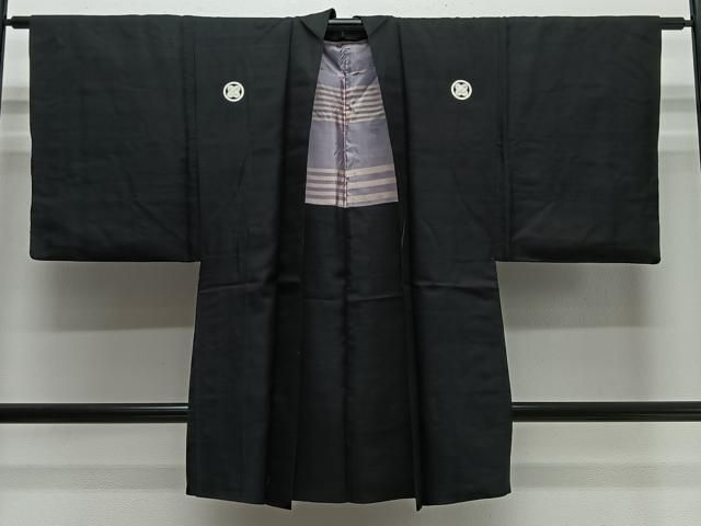 平和屋着物＃男性　長羽織　黒紋付　正絹　逸品　CABH3260ua