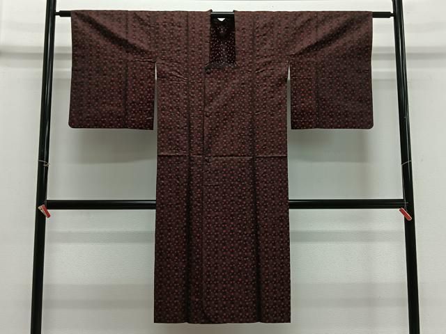 平和屋着物＃道行コート　雨コート　丸文　黒地　ロング丈　正絹　逸品　CABH3262ua