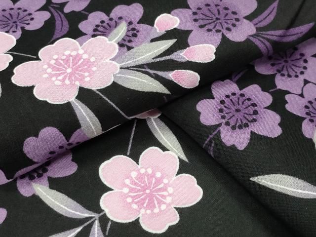 平和屋着物∴夏物　浴衣　舞桜文　黒地　綿　逸品　CABG4136gh