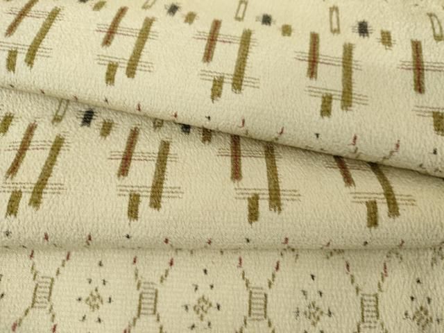 平和屋着物▽お召　単衣　幾何学文様　正絹　逸品　AABI7170cs