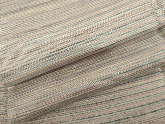 平和屋着物▽上質な紬　単衣　横段文　正絹　逸品　AABI7172cs
