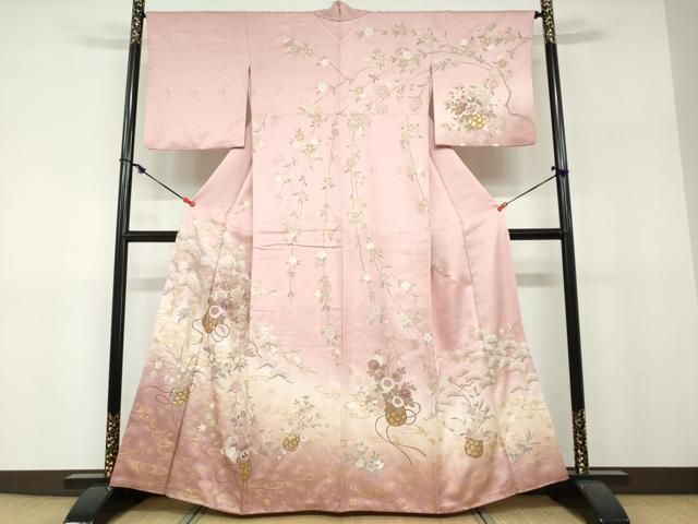 平和屋着物●訪問着　花籠文　暈し染め　金彩　正絹　逸品　DABF1178ud