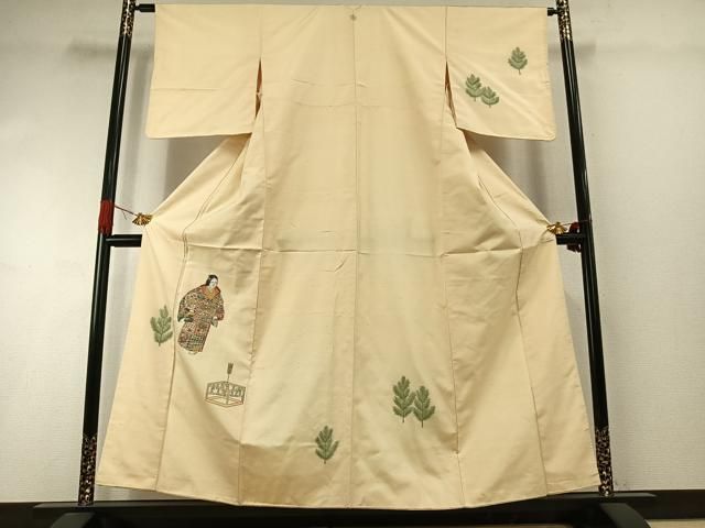 平和屋着物●京の名門・菱屋六右ェ門　紬　訪問着　刺繍　人物文　正絹　逸品　未使用　AABI1882fy