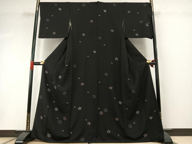 平和屋着物●訪問着　夜桜　黒地　正絹　逸品　AABI1883fy