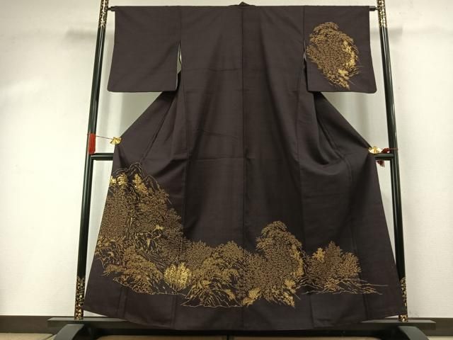平和屋着物●訪問着　紬地　松竹梅　金彩　正絹　逸品　AABI1884fy