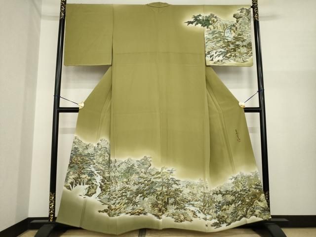 平和屋着物●琉染の創設者　山岡古都　水墨書　訪問着　日本風景浮岩峽　暈し染め　正絹　逸品　AABI7573ck