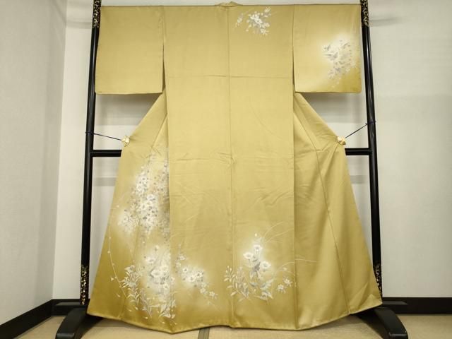 平和屋着物●訪問着　友禅　草花文　暈し染め　金彩　正絹　逸品　AABI7579ck