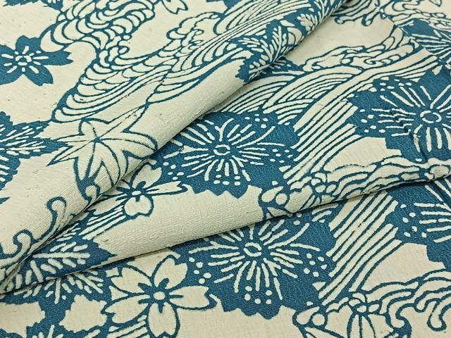 平和屋着物▽上質な小紋　単衣　お召縮緬　型染め　流水花文　正絹　逸品　AABJ0225jh