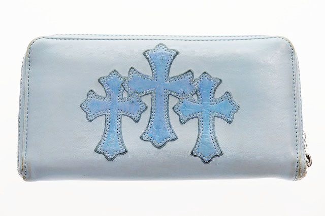 クロムハーツ CHROME HEARTS REC F ZIP 3セメタリー クロスパッチ レザー ウォレット ラウンドジップ ブルー 長財布 【ブランド古着ベクトル】【中古】☆AA★ ▲ 260517