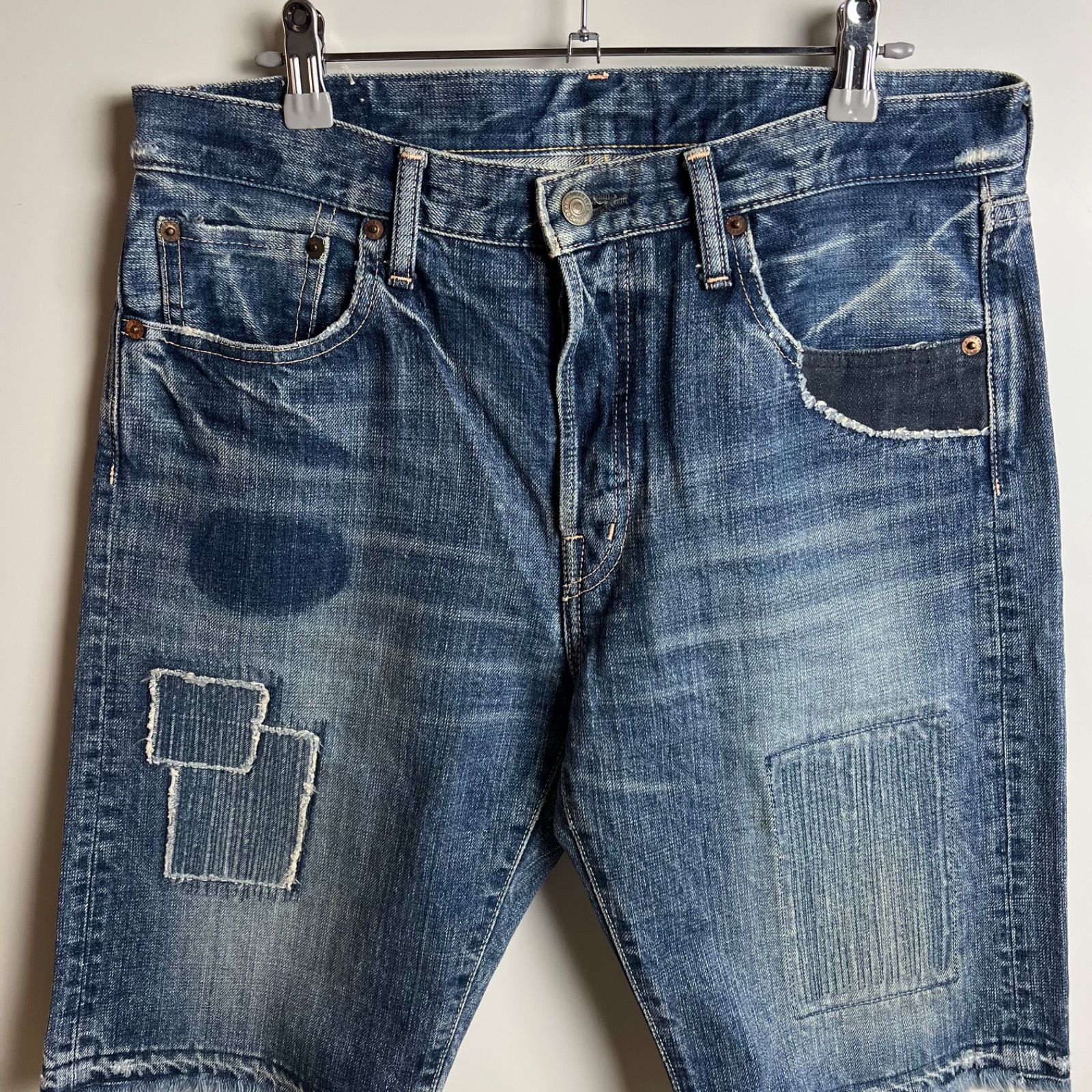 SPELL BOUND japan made BORO denim half pants w32 スペルバウンド 