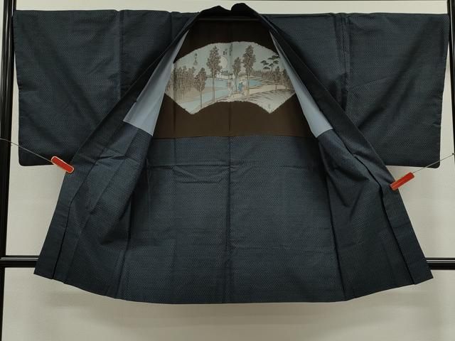 平和屋着物○男性 本場大島紬 アンサンブル・長襦袢セット 吉祥文 正絹