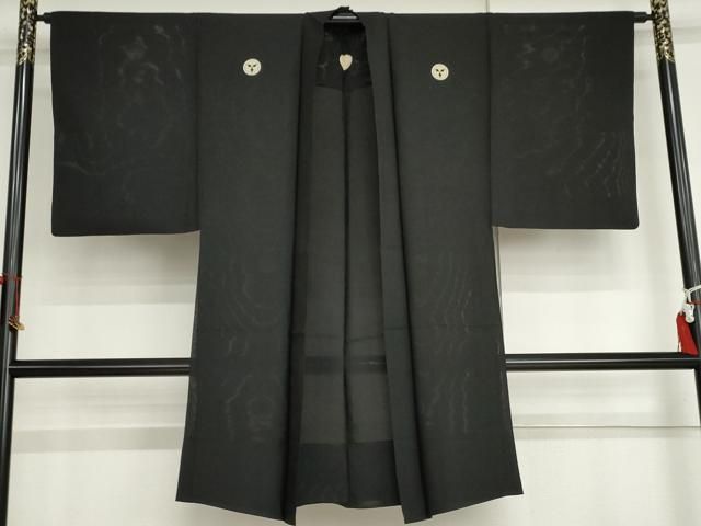 平和屋着物▽男性　黒紋付　長羽織　スリーシーズン　春夏秋　塵除け　正絹　逸品　AABI6189cs
