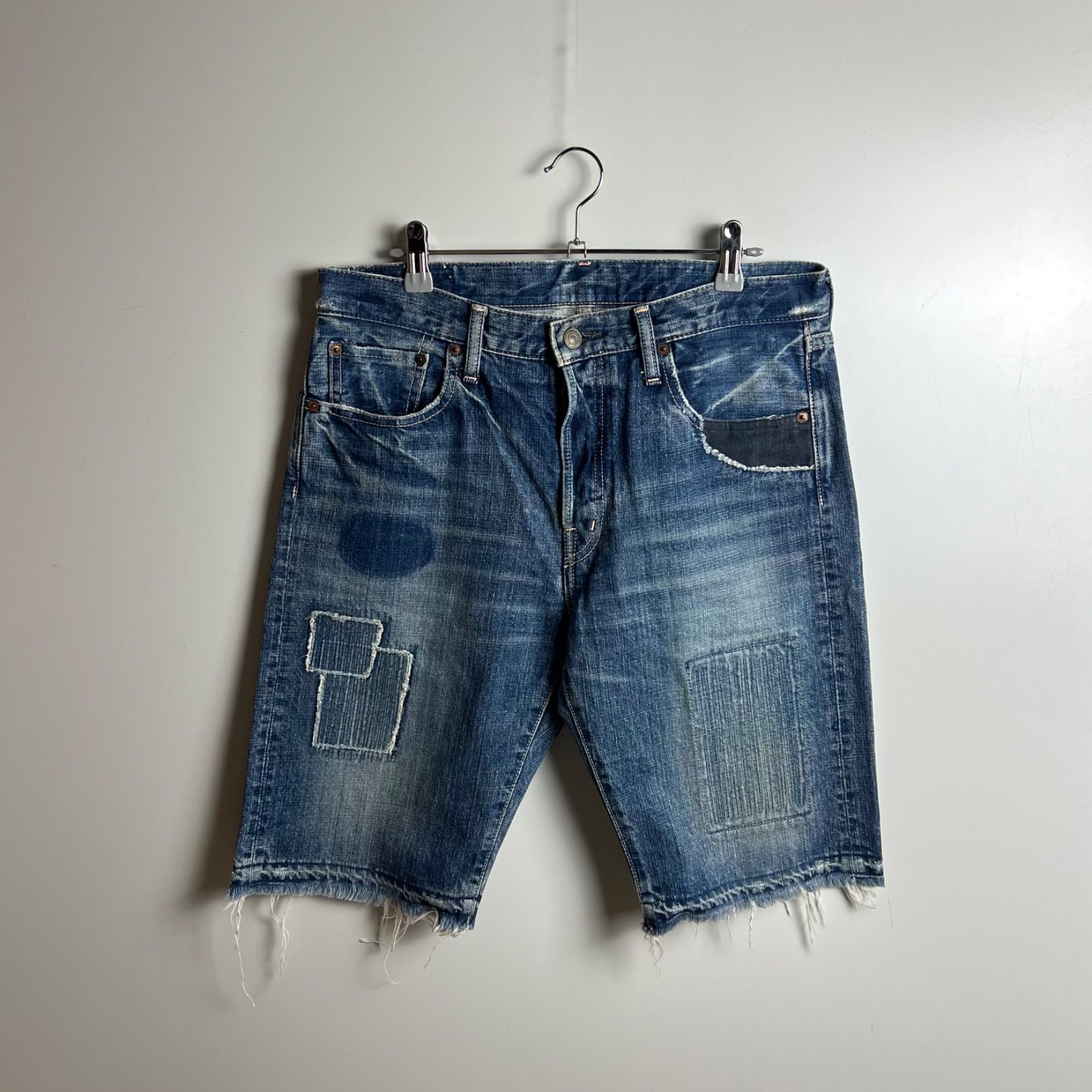SPELL BOUND japan made BORO denim half pants w32 スペルバウンド 