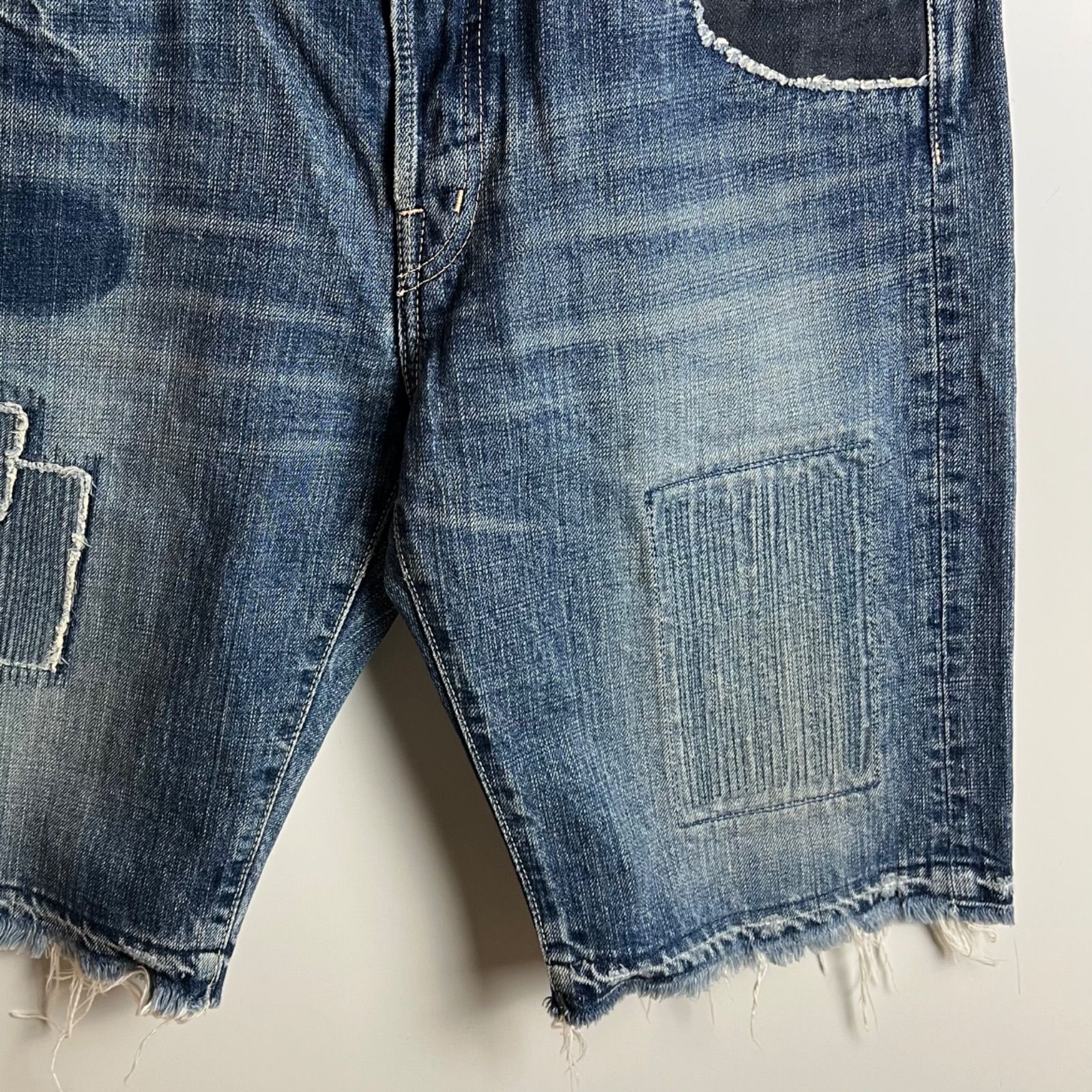 SPELL BOUND japan made BORO denim half pants w32 スペルバウンド 