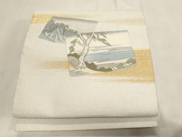 平和屋着物●綴れ　八寸名古屋帯　色紙風景文　金銀糸　正絹　逸品　CABG3093dy