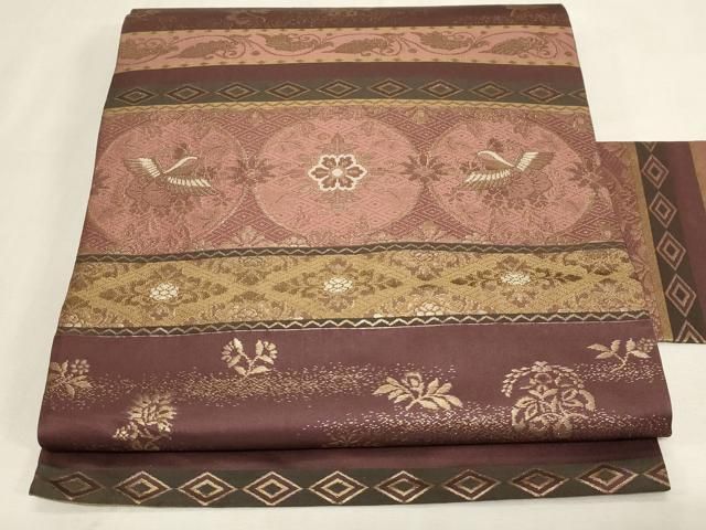 平和屋着物●九寸名古屋帯　花鳥丸文　金糸　正絹　逸品　CABG3098dy