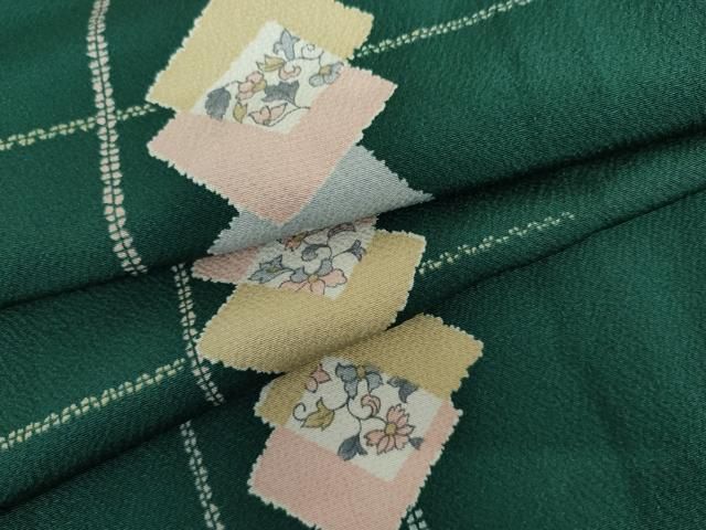 平和屋着物▽上質な小紋　単衣　色紙重ね花唐草文　正絹　逸品　未使用　AABI6195cs