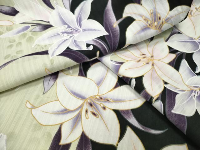 平和屋着物∴夏物　浴衣　草花間道　黒地　綿　逸品　CABG4129gh