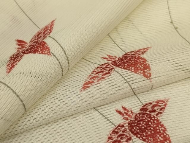 平和屋着物＊夏物　小紋　絽　草花文　暈し染め　洗える着物　AABI6630jd