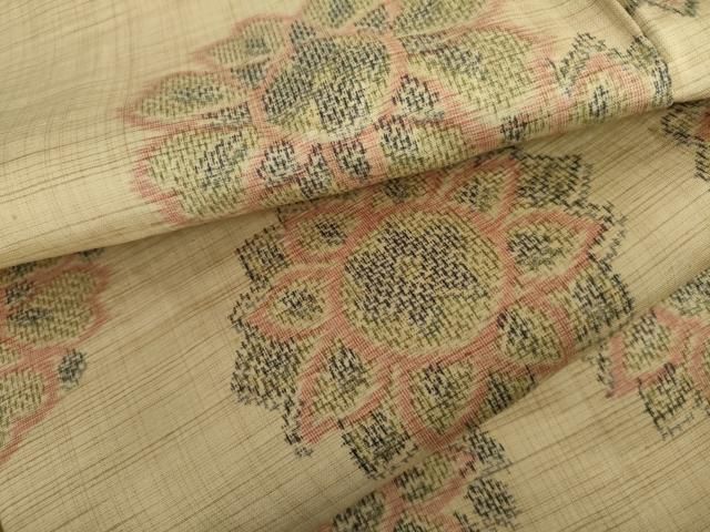 平和屋着物▽上質な紬　単衣　舞花文　正絹　逸品　AABI7167cs
